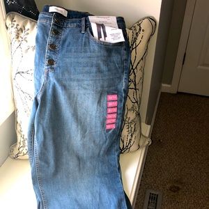 NWT Skinny Girl brand blue jeans high rise button front wide leg crop stretch